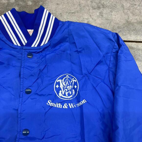 vintage smith and wesson made in usa blue button down bomber jacket size medium - Picture 2 of 3